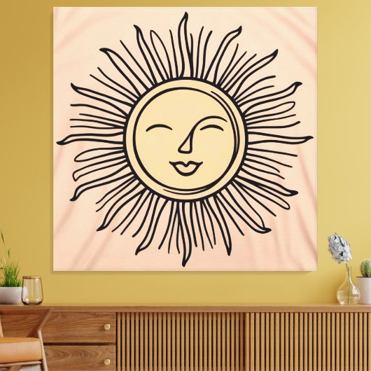 Boho Minimalistische Zon Symbool Canvas – Moderne  Afdruk (Insitu (Woonkamer))