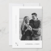 Boho minimalistische zwart-wit monogram bruiloft kaart (Voorkant)