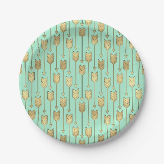 Boho Mint en Faux Gold Arrows Pattern Papieren Bordje (Voorkant)