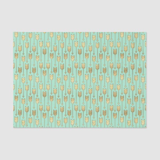 Boho Mint en Faux Gold Arrows Pattern Tissuepapier (Voorkant)
