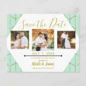 Boho Mint Green Hexagon Gold Geometric Save Date (Voorkant)