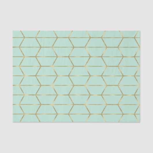 Boho Mint Green Hexagon Gold Geometric Sweet 16 Tissuepapier (Voorkant)