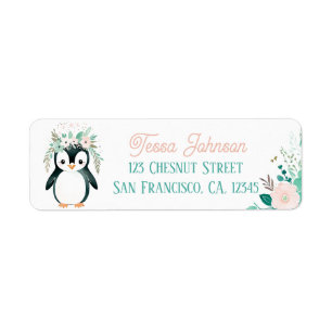 Boho Mint Green Penguin Retour Adreslabels Etiket