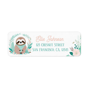 Boho Mint Green Sloth Retour Adreslabels Etiket