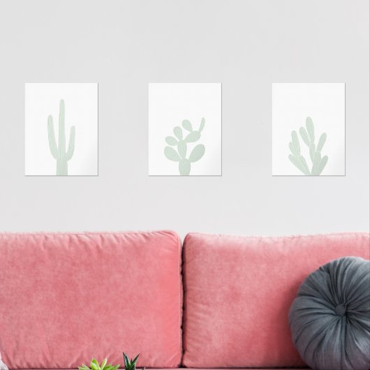 Boho Mint Groene Cactus Zuidwestelijke Kwekerij Muurkunst Sets (Woonkamer)
