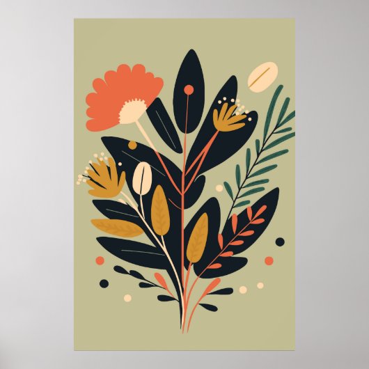 Boho Modern Abstract Botanisch Bloem Poster (Voorkant)