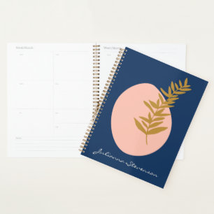Boho Modern Abstract Botanisch Kunstblauw Aangepas Planner