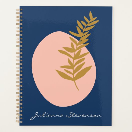 Boho Modern Abstract Botanisch Kunstblauw Aangepas Planner (Voorkant)