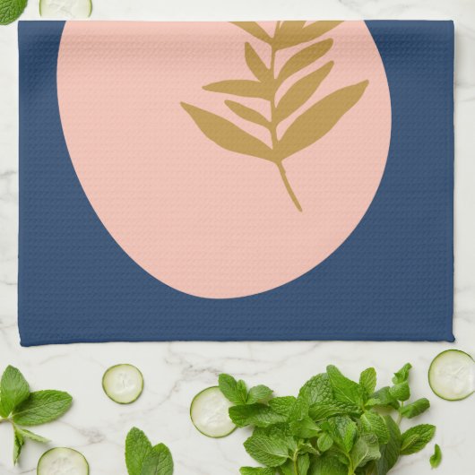 Boho Modern Abstract Botanisch Kunstroze Blauw Gou Theedoek (Gevouwen)