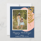 Boho Modern Abstracte Botanische Blue Aangepaste F Feestdagenkaart (Voorkant)