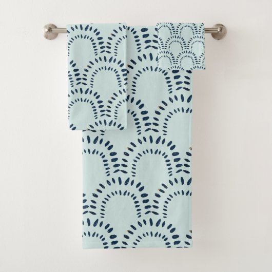 Boho Modern Abstracte lijnen penselen Aqua Bad Handdoek (Insitu)