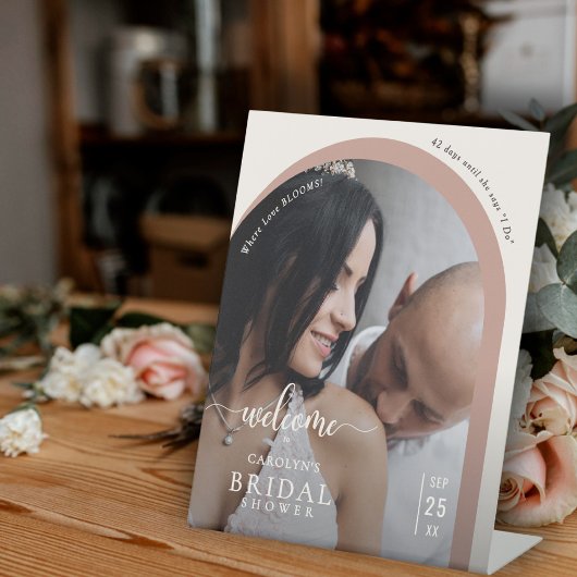 Boho Modern Arch Photo Bridal Shower Welcome Reclamebord Met Voetstuk