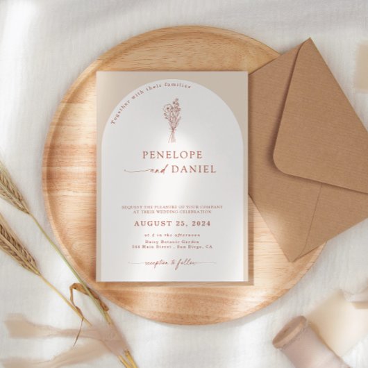 Boho Modern Beige Terracotta Script Wedding Arch Kaart