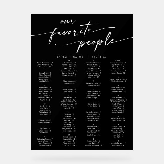 Boho Modern Black Acrylique Mariage Carte de siège (Recto)