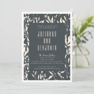 Boho Modern Black Hand Drawn Floral Wedding Kaart
