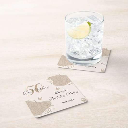 Boho modern blad alle leeftijden verjaardag vierkante kartonnen onderzetter (Insitu)