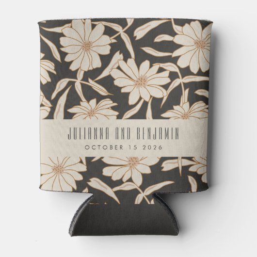 Boho Modern Botanical Black Ivory Custom Wedding Blikjeskoeler (Voorkant)