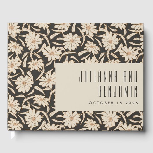 Boho Modern Botanical Black Ivory Custom Wedding Gastenboek (Voorkant)