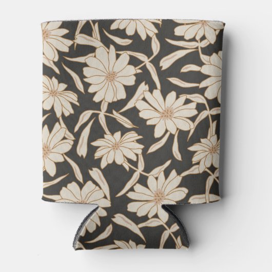 Boho Modern Botanisch Zwart Ivoor Bruiloft Blikjeskoeler (Voorkant)