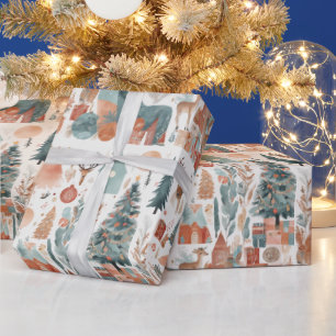 Boho Modern Christmas Holiday Collage Cadeaupapier