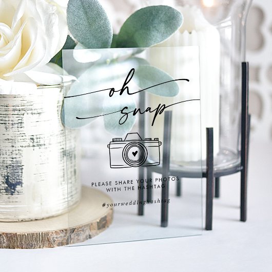 Boho Modern Clear Acryl Oh Snap Wedding Hashtag Acryl Bord