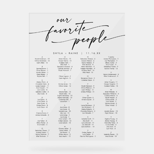 Boho Modern Clear Acryl Trouwstoel Grafiek Acryl Bord (Voorkant)