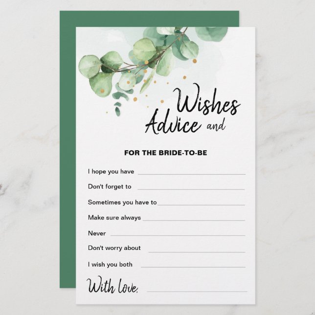 Boho Modern Eucalyptus Wedding Wishes Advice Kaart (Voorkant / Achterkant)