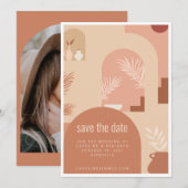 Boho Modern Floral Art Terracotta Arch Save The Date (Voorkant / Achterkant)