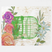 Boho Modern  Floral Bird Cage Wood Fleece Deken (Voorkant (Horizontaal))