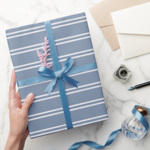 Boho Modern Geslachtsneutrale Gestreepte Kustblauw Cadeaupapier