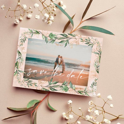 Boho Modern Golden Eucalyptus Greenery Abstract Sa Save The Date