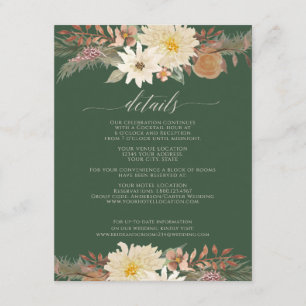 BOHO Modern Herfst Floral Waterverf Forest Green Informatiekaartje