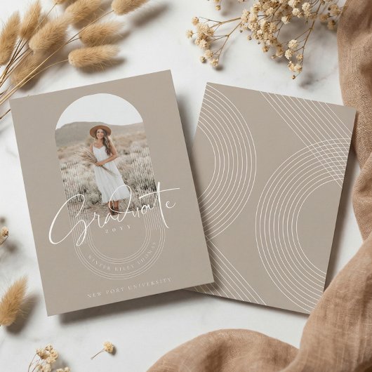 Boho Modern Minimal Photo Arch Grad Announcement Kaart