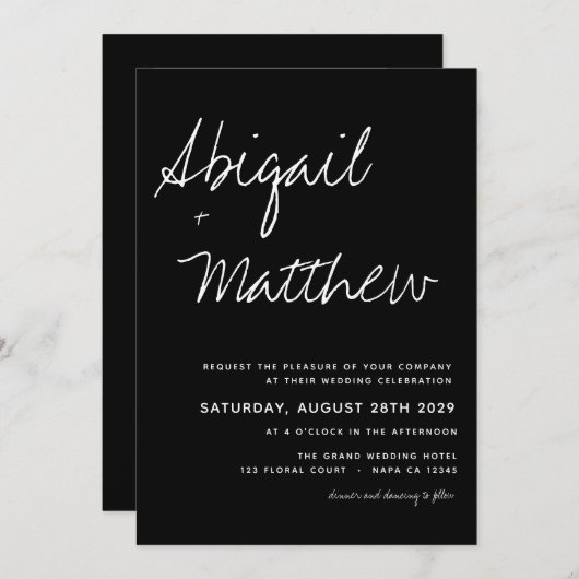 Boho Modern Minimalist Black and White Wedding Kaart (Voorkant / Achterkant)