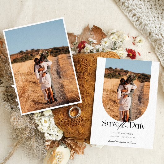 Boho Modern Minimalistische Fotoboog Sla de datum Save The Date