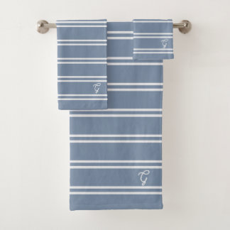 Boho Modern Monogrammed Name Striped Coastal Blue Bad Handdoek