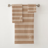 Boho Modern Monogrammed Name Striped Tan Brown Bad Handdoek (Insitu)