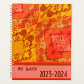 Boho  Modern Oranje Gepersonaliseerde Leraar Planner (Voorkant)