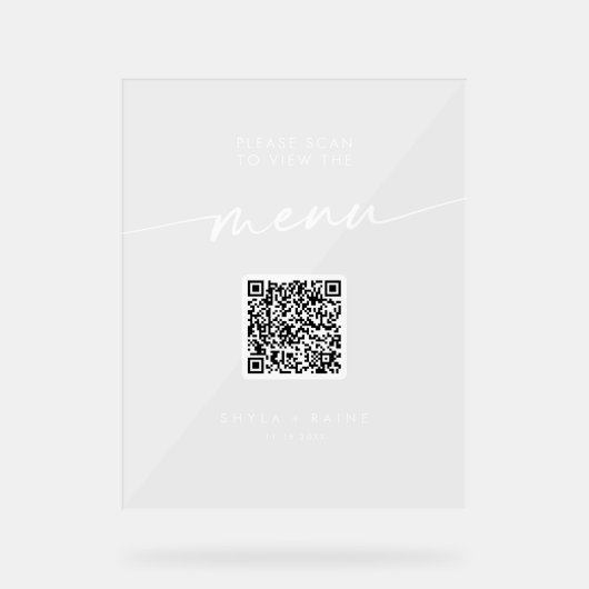 Boho Modern QR Code Blanc Clear Mariage Menu (Recto)