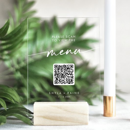 Boho Modern QR Code Blanc Clear Mariage Menu
