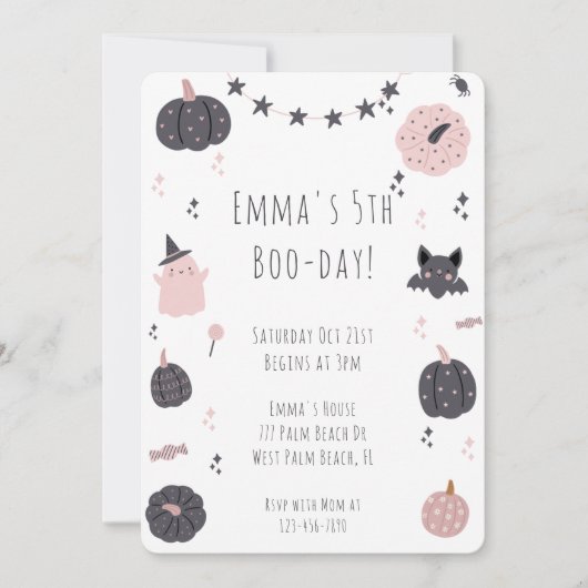 Boho Modern Roze Halloween Verjaardag Uitnodiging (Voorkant)