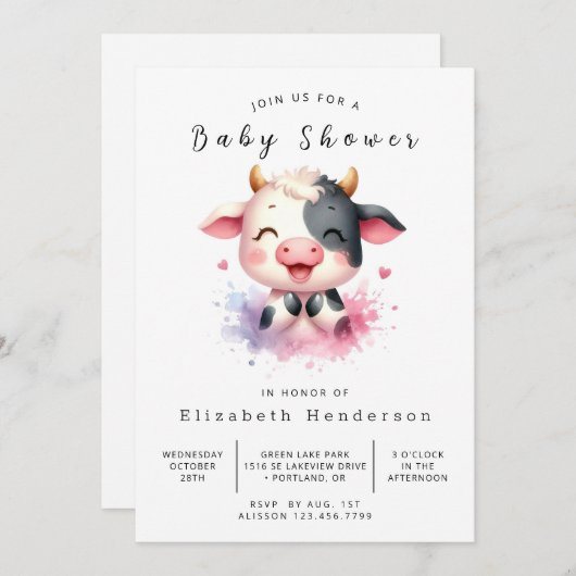 Boho Modern Rustieke Koe Baby shower Kaart (Voorkant / Achterkant)