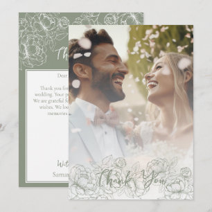 Boho Modern Sage Green Floral Elegante Foto Bedankkaart