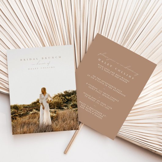 Boho Modern Script Photo Bridal Brunch Invitation