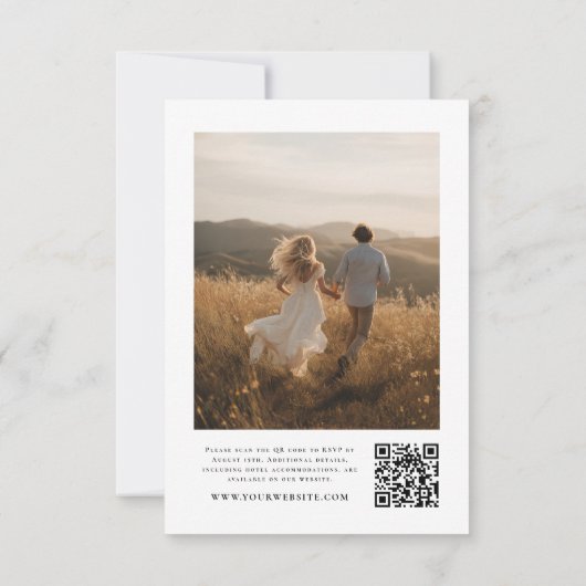 Boho Modern Vellum Overlay Photo QR Code Wedding  Kaart (Achterkant)