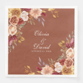 Boho Modern Verbrand Sinaasappel Terracotta Bloeme Servet (Voorkant)