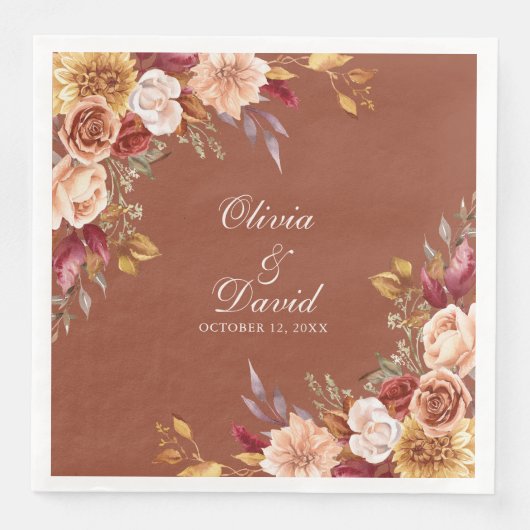 Boho Modern Verbrand Sinaasappel Terracotta Bloeme Servet (Voorkant)