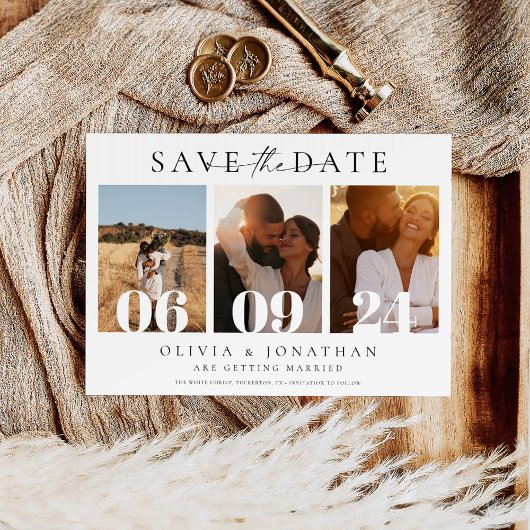 Boho moderne bruiloft minimale foto save the date