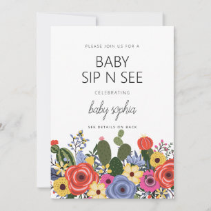 Boho Moderne Floral Baby Sip Et Voir Invitation