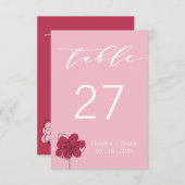 Boho moderne Fuchsia Mariage rose Numéro de table (Devant / Derrière)
